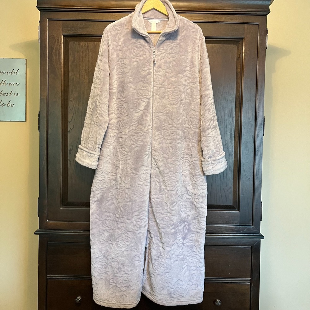 Adonna Super Soft Full Zip Velour Robe Dusty Purple Womens Size XL Comfy Cozy